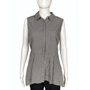Saks Fifth Avenue Womens Large Gingham sleeves button front tunic long front